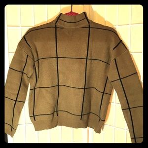 Mock neck windowpane check sweater